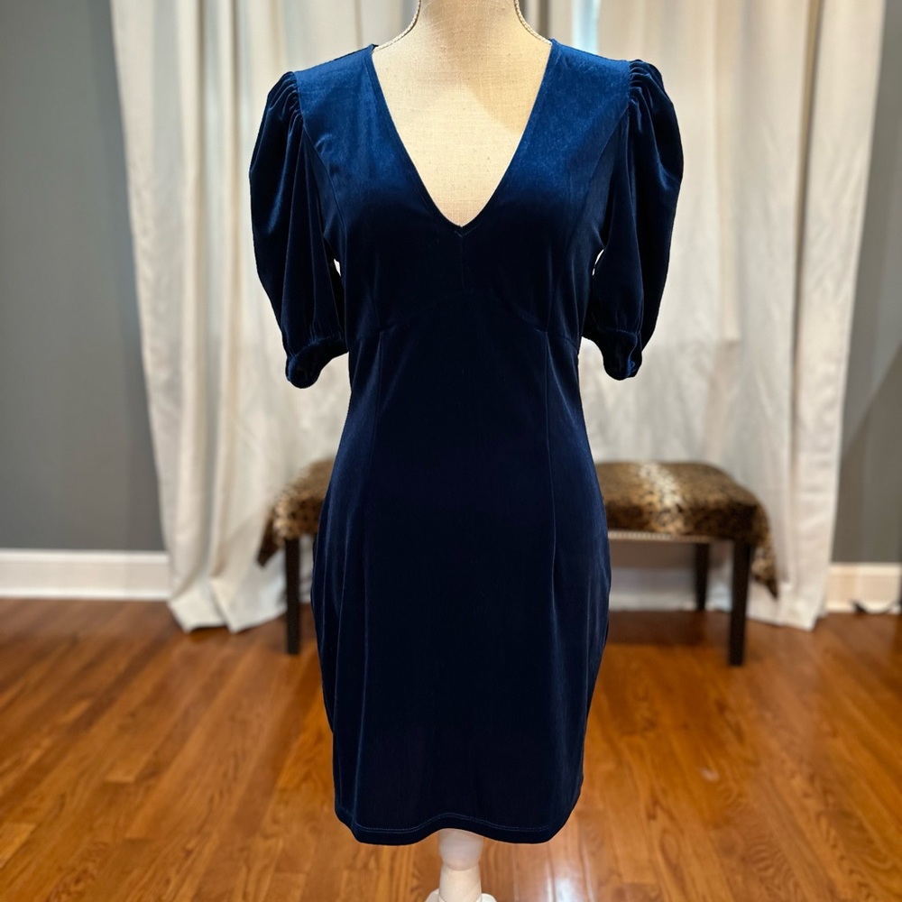 Elevator Disco teal v-neck puff sleeve mini dress size medium NEW